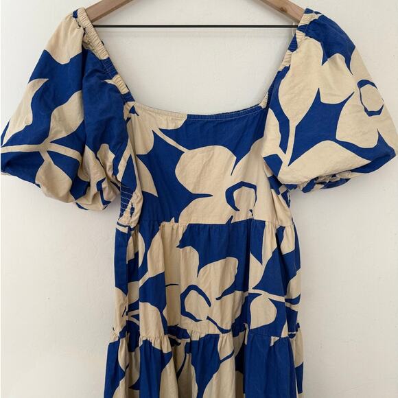 Meadow Rhode Cottagecore Dress Size XL Blue Floral Puff Sleeve Maxi Cotton - Picture 8 of 12